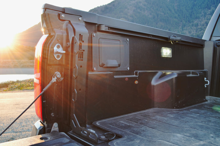 BPF 2024-2025 Toyota Tacoma Bed Stiffeners installed on the inside of a truck bed, showcasing durable, powder-coated metal panels designed for enhanced strength and OEM fitment.
