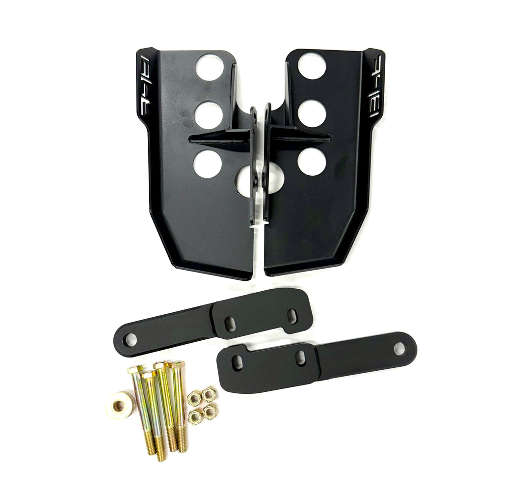 BPF 4th gen Tacoma rear tow hooks with integrated skid plates in black powder-coated steel with mounting brackets and hardware for durable Tacoma recovery tow hook installation.