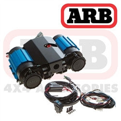 ARB Air Compressor, 12 Volt, Twin shown with wiring and connectors, designed for reliable air compression in off-road and overlanding vehicle setups.