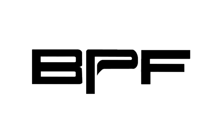 Bold black stylized lettering spelling out "BPF" on a white background, designed as a clean and modern graphic for the Sticker - BPF product.