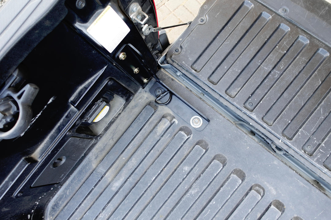 Close-up of the installed BPF 2005-2023 Toyota Tacoma Bed Stiffeners showing durable metal reinforcements enhancing truck bed strength with OEM fitment and powder-coated finish.