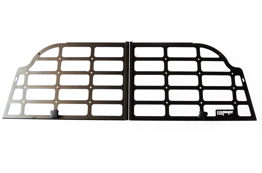 BPF Molle Style Pet Barrier 5th Gen Toyota 4Runner 2010-2024 made of black powder-coated steel with molle panel design for secure pet containment and overlanding gear organization.