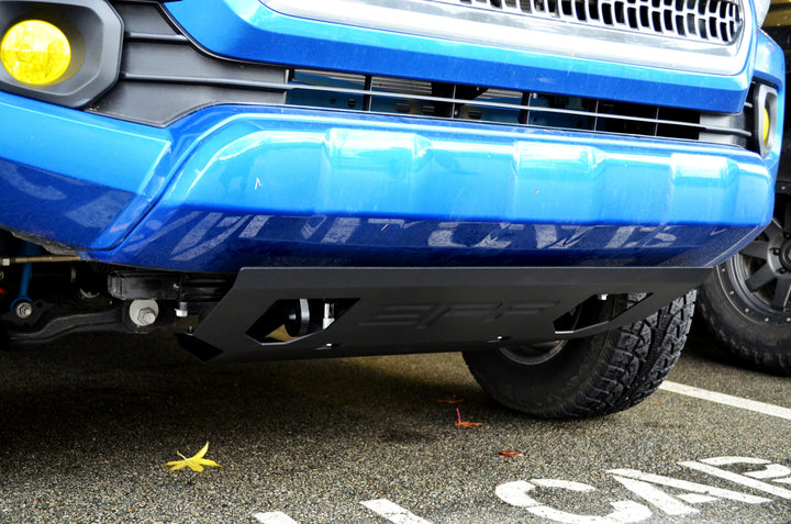 BPF 2005-2023 HD Tacoma Recovery Tow Hook Passenger Side installed on a blue Tacoma front bumper showing heavy-duty CNC fabricated tow hook with powder coated finish.