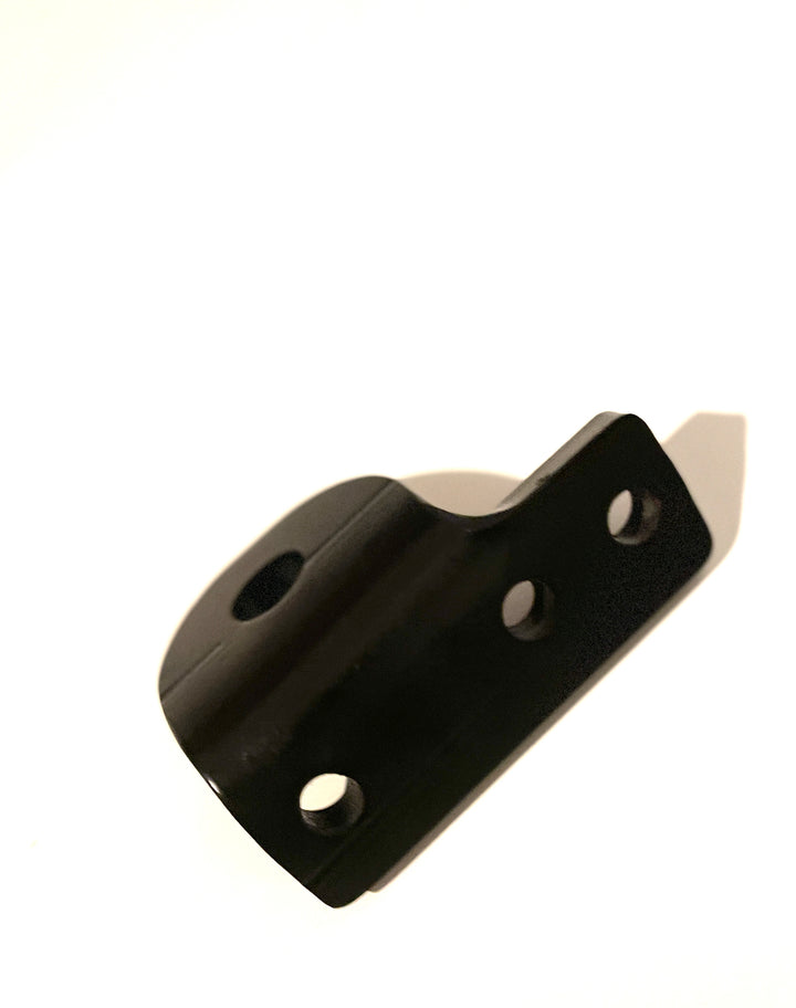 Black powder coated metal bracket with three mounting holes, part of the BPF 3rd gen 4Runner Tow Hook Set 1996-2002 designed for OEM fitment and durability.