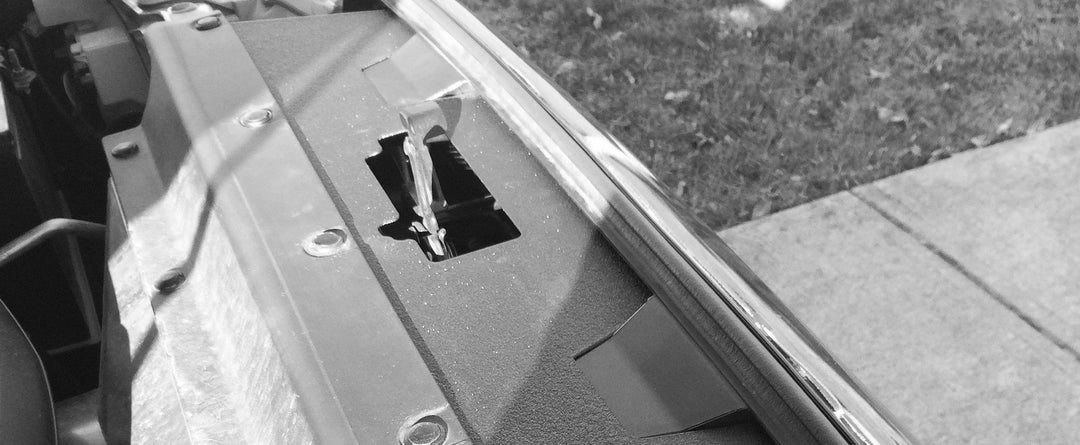 Close-up view of BPF 12-15 Toyota Tacoma Cooling Panel installed on a vehicle, showcasing the textured black powder-coated surface and mounting hardware.