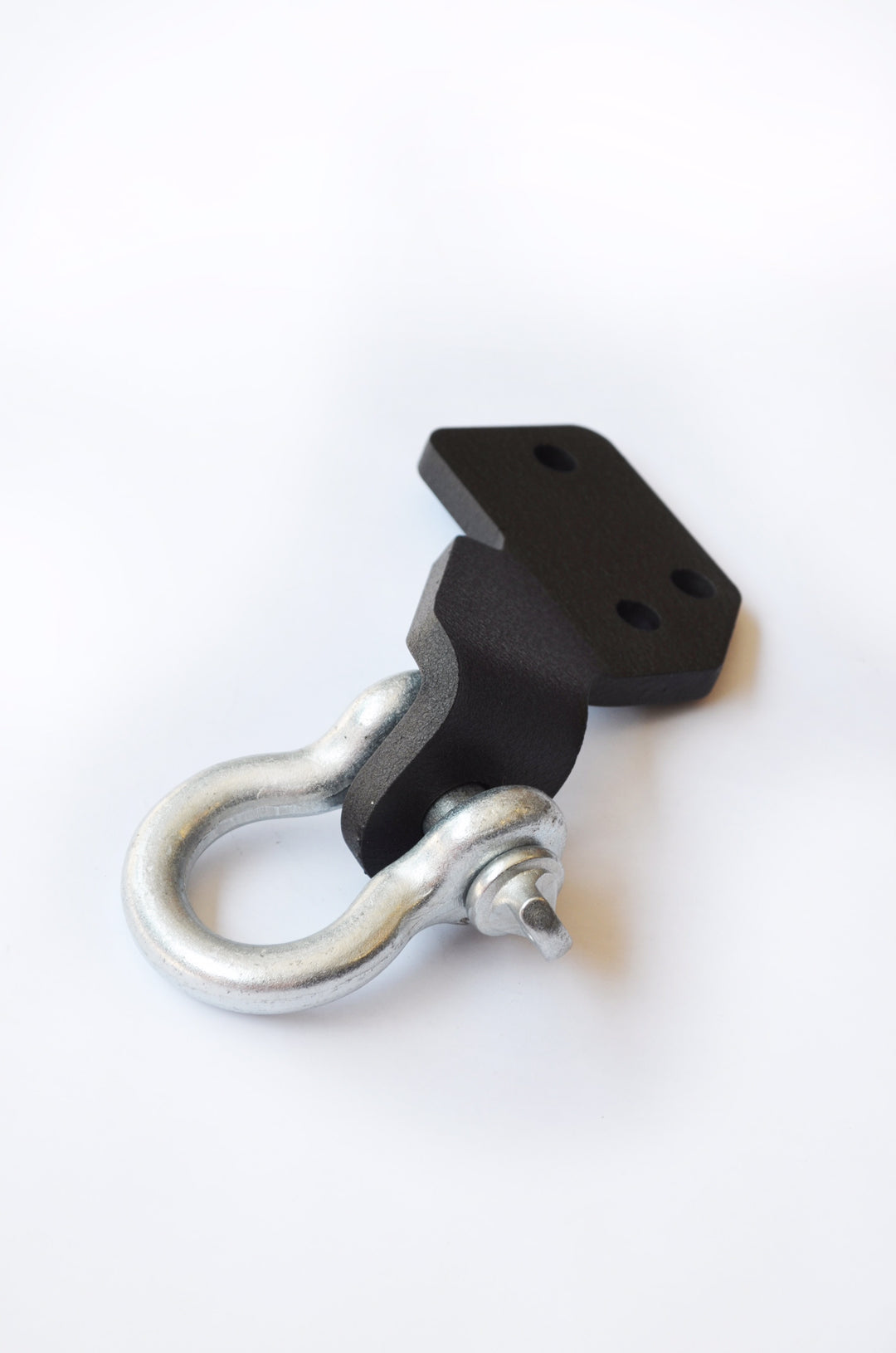 BPF 2005-2023 HD Tacoma Recovery Tow Hook Passenger Side featuring a heavy-duty black powder-coated mount with a silver galvanized shackle for durable towing and recovery applications.