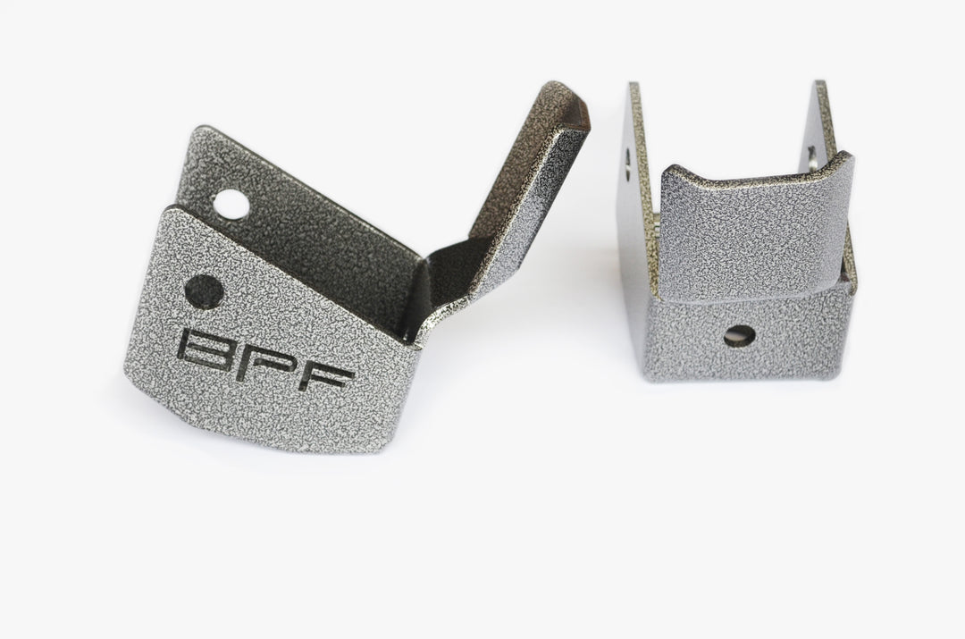 Two gray powder-coated metal shock guards with BPF logo, designed for durable protection on Toyota 4Runner and FJ models, labeled BPF 4runner 04-24/FJ 07-14 Shock Guards
